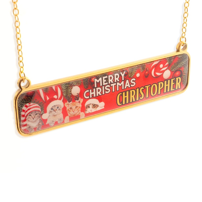 Personalized Cat Christmas Necklace: Stainless Steel Holiday Jewelry