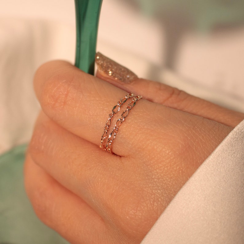 16K Gold Plated Double Chain Ring - Rose Gold - Handmade