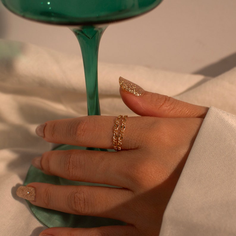 16K Gold Plated Double Chain Ring - Rose Gold - Handmade