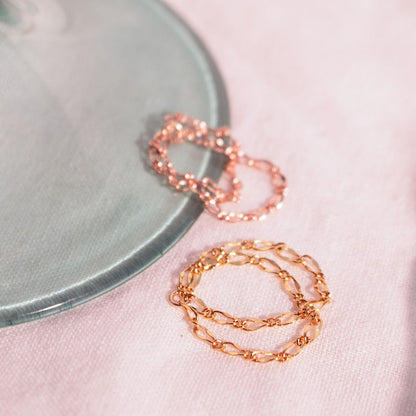 16K Gold Plated Double Chain Ring - Rose Gold - Handmade