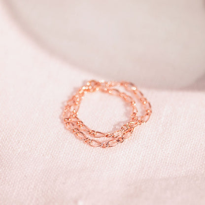16K Gold Plated Double Chain Ring - Rose Gold - Handmade