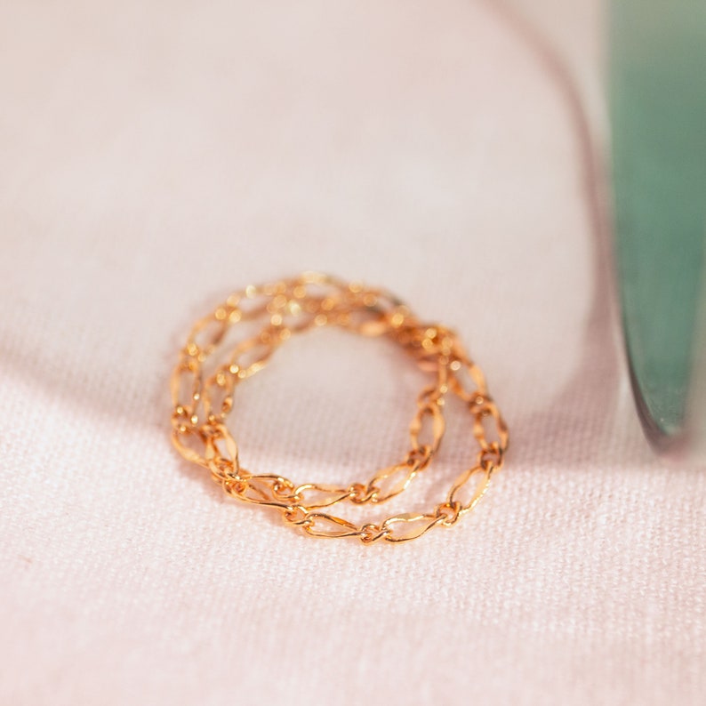 16K Gold Plated Double Chain Ring - Rose Gold - Handmade