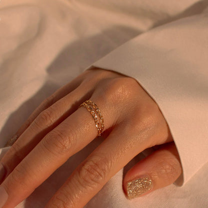 16K Gold Plated Double Chain Ring - Rose Gold - Handmade