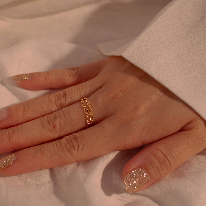 16K Gold Plated Double Chain Ring - Rose Gold - Handmade