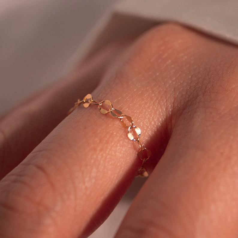 14K Gold Filled Chain Ring: Delicate Minimalist Stacking Ring