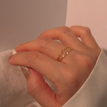 16K Gold Plated Double Chain Ring - Rose Gold - Handmade