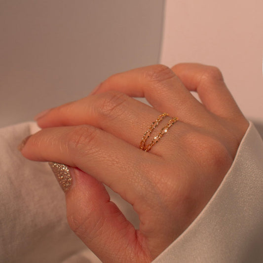 16K Gold Plated Double Chain Ring - Rose Gold - Handmade