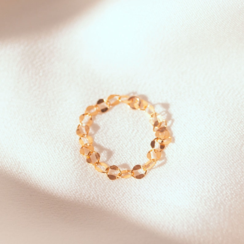 14K Gold Filled Chain Ring: Delicate Minimalist Stacking Ring