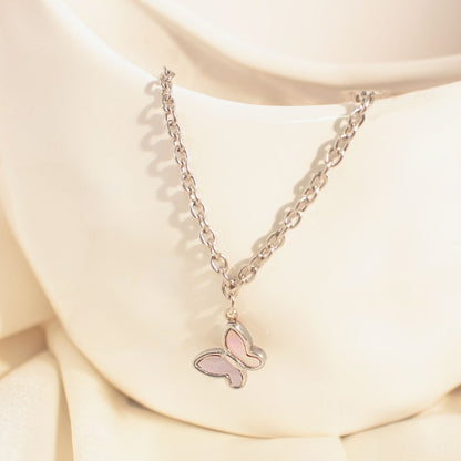 Silver Butterfly Anklet: Mother of Pearl Charm, Delicate Ankle Bracelet