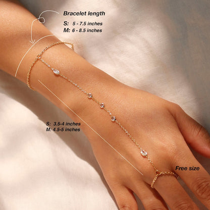 16K Gold Hand Chain Bracelet: Dainty Link Ring Bracelet