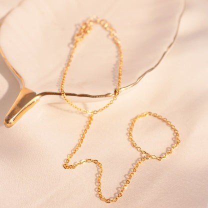 Gold Chain Bracelet for Her Dainty Link Ring Bracelet slave Bracelet Finger Chain Bracelet