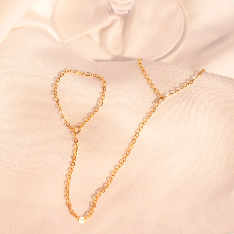 Gold Chain Bracelet for Her Dainty Link Ring Bracelet slave Bracelet Finger Chain Bracelet