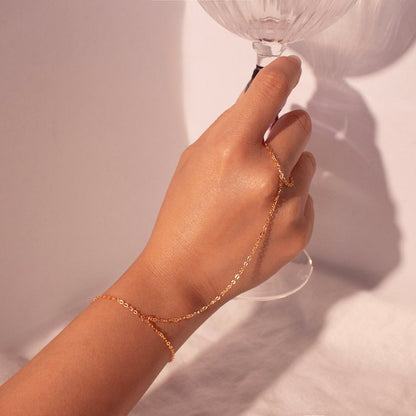 Gold Chain Bracelet for Her Dainty Link Ring Bracelet slave Bracelet Finger Chain Bracelet