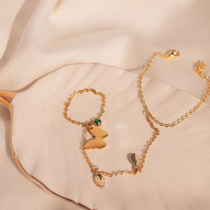 Butterfly hand chain Bracelet ring birthstone gold butterflies slave ring chain gold rings best gift for her