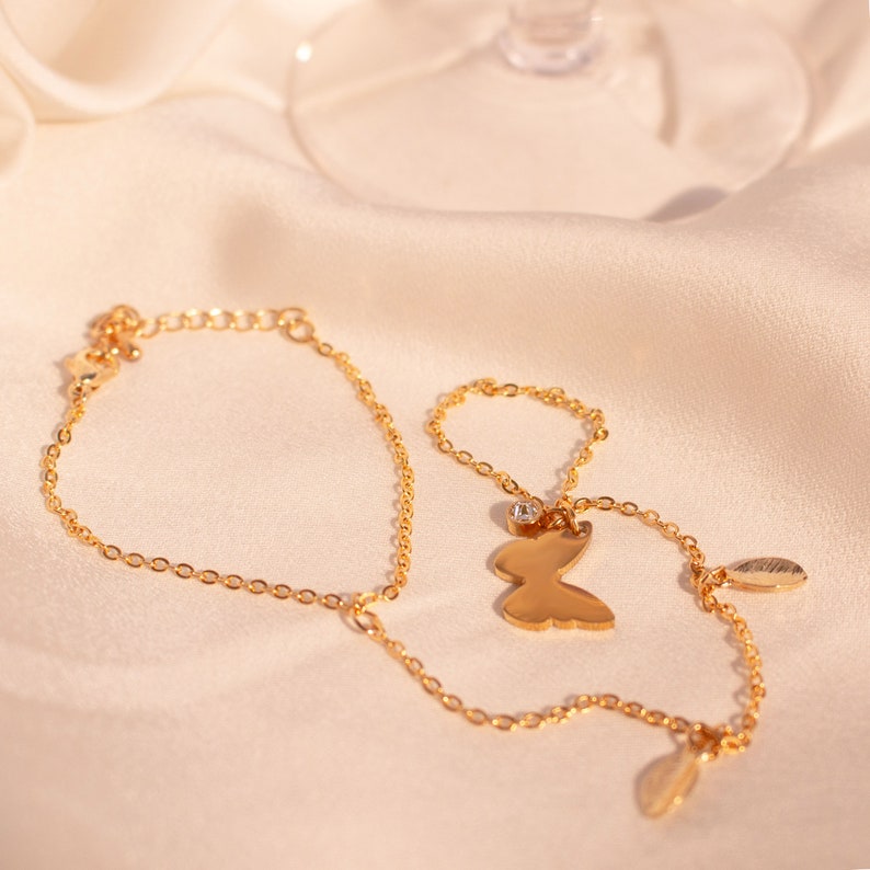 Butterfly hand chain Bracelet ring birthstone gold butterflies slave ring chain gold rings best gift for her