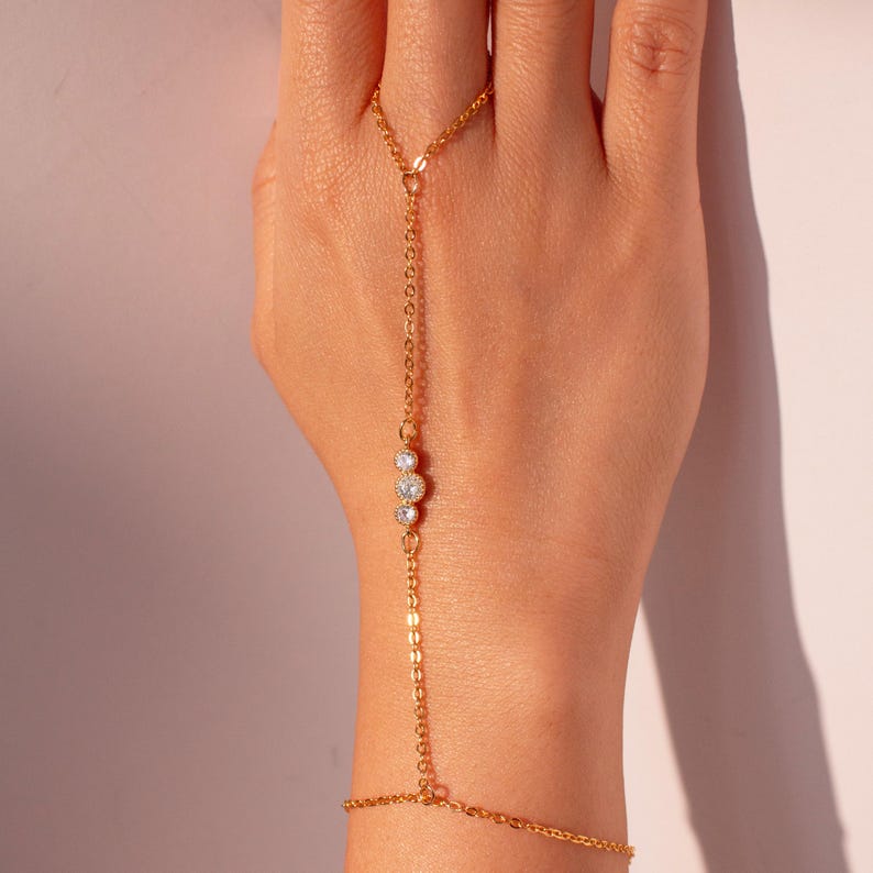 Gold cubic chain ring hand chains rings salve bracelet slave bracelets best gift for her