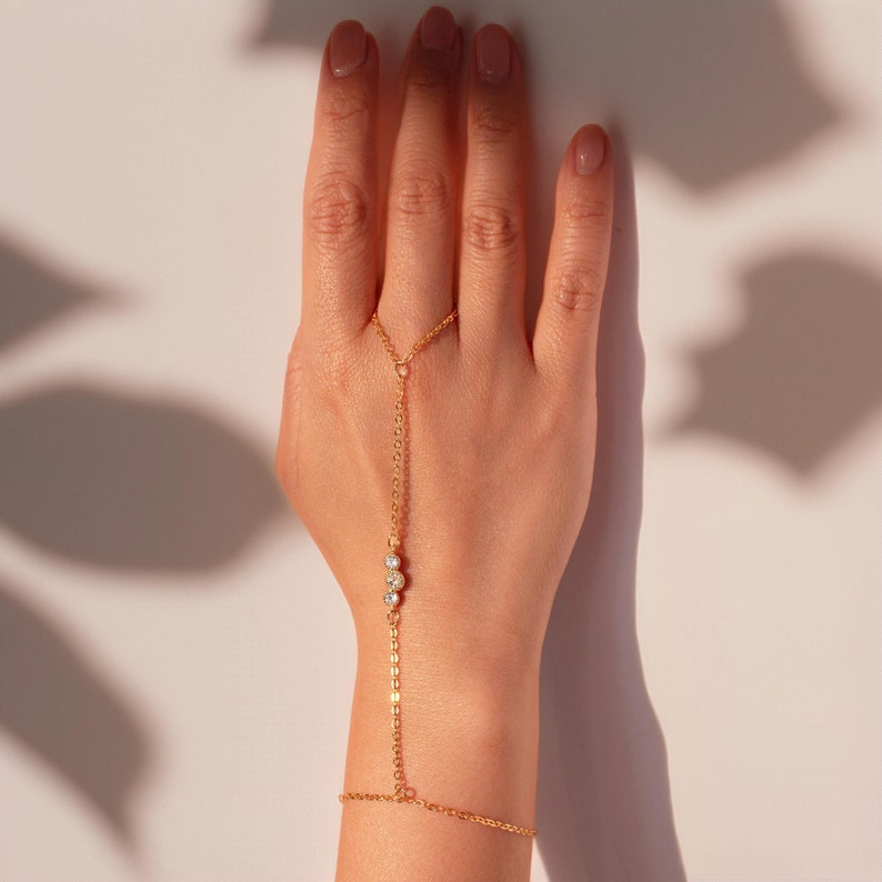 Gold cubic chain ring hand chains rings salve bracelet slave bracelets best gift for her