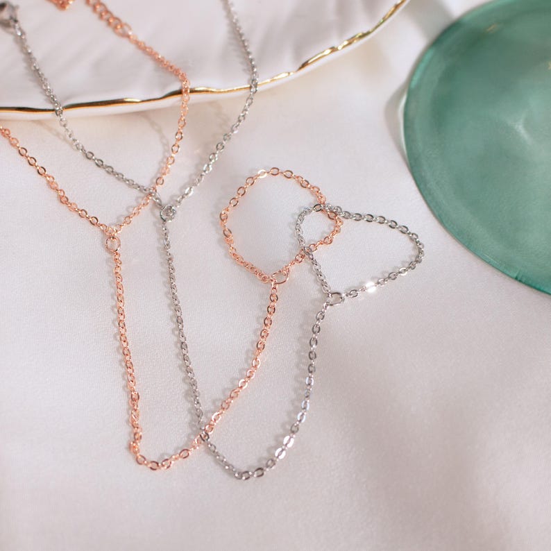 Gold Chain Bracelet for Her Dainty Link Ring Bracelet slave Bracelet Finger Chain Bracelet