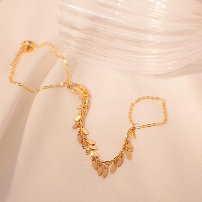 Gold leaves hand chain ring chacha slave ring chain bracelet best gift for her