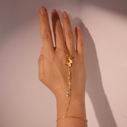 Butterfly hand chain Bracelet ring birthstone gold butterflies slave ring chain gold rings best gift for her
