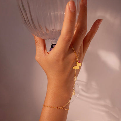 Butterfly hand chain Bracelet ring birthstone gold butterflies slave ring chain gold rings best gift for her
