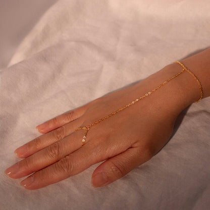 Gold Chain Bracelet for Her Dainty Link Ring Bracelet slave Bracelet Finger Chain Bracelet