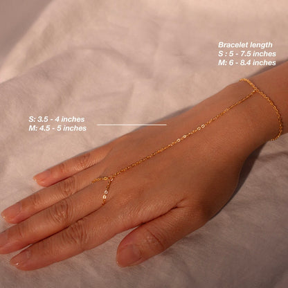 Gold Chain Bracelet for Her Dainty Link Ring Bracelet slave Bracelet Finger Chain Bracelet