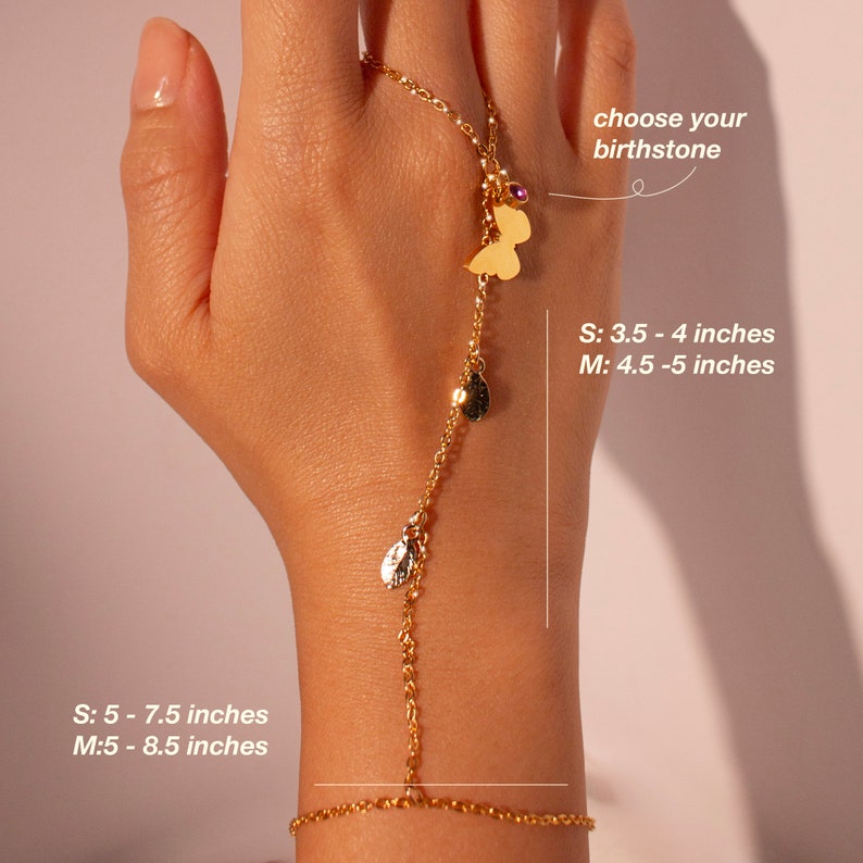 Butterfly hand chain Bracelet ring birthstone gold butterflies slave ring chain gold rings best gift for her