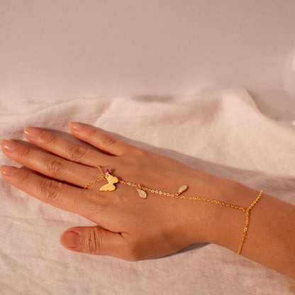 Butterfly hand chain Bracelet ring birthstone gold butterflies slave ring chain gold rings best gift for her