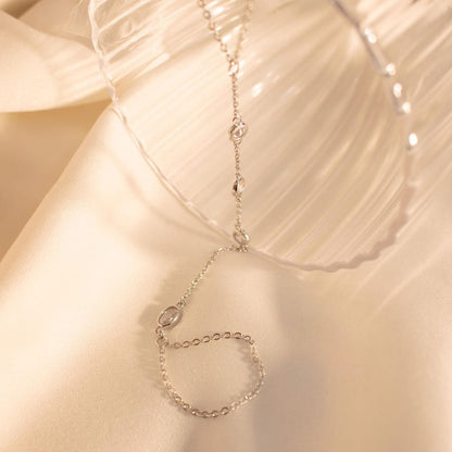 16K Gold Hand Chain Bracelet: Dainty Link Ring Bracelet
