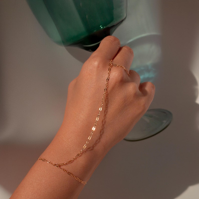 14K gold filled hand chain ring bracelet slave chain rings bracelets best gift for her gold filled bracelet