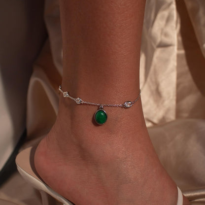 Green Onyx Gemstone Anklet: Something Blue Bridal Ankle Bracelet