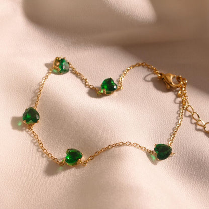 Emerald Heart Anklet: 16k Gold Plated Green Crystal Ankle Bracelet