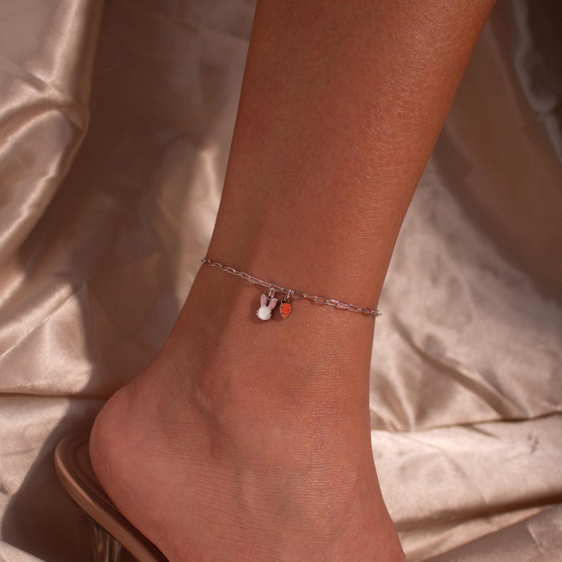 Bunny Carrot Anklet: Stainless Steel Rabbit Charm Ankle Bracelet
