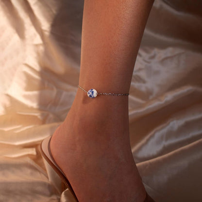 Ceramic Flower Charm Anklet: Asian Style, Something Blue