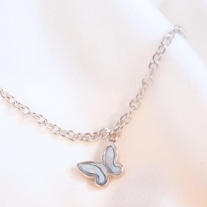 Silver Butterfly Anklet: Mother of Pearl Charm, Delicate Ankle Bracelet