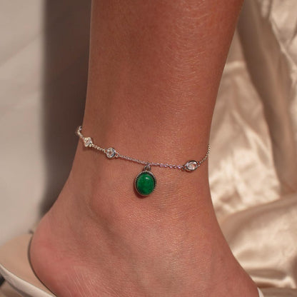 Green Onyx Gemstone Anklet: Something Blue Bridal Ankle Bracelet