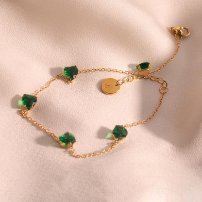 Emerald Heart Anklet: 16k Gold Plated Green Crystal Ankle Bracelet