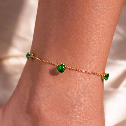 Emerald Heart Anklet: 16k Gold Plated Green Crystal Ankle Bracelet