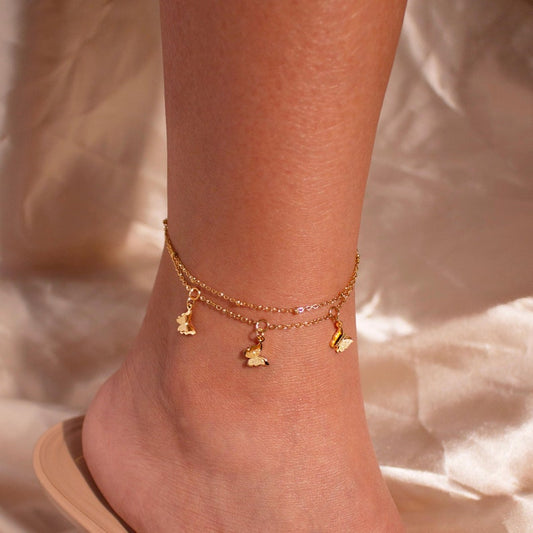 Butterfly gold anklet Dangling Tiny 3 Butterflies Hanging Butterflies Pendants ankle bracelets