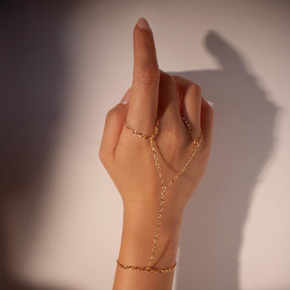 16k Gold Plated Double Ring Chain Bracelet: Party Body Jewelry
