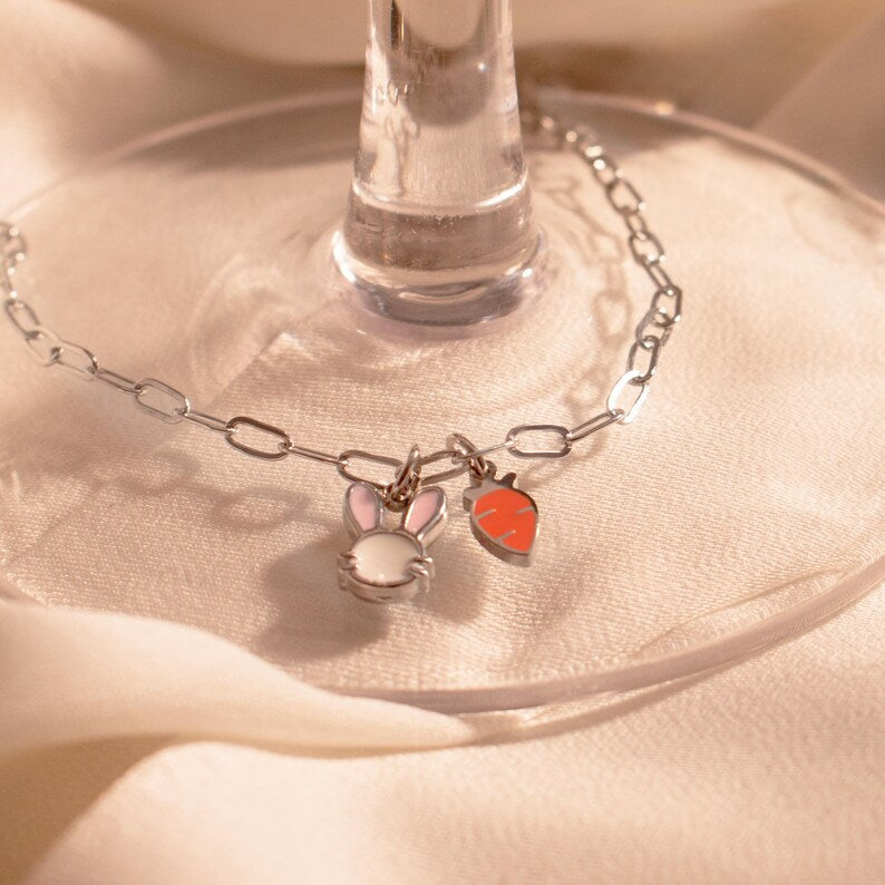 Bunny Carrot Anklet: Stainless Steel Rabbit Charm Ankle Bracelet