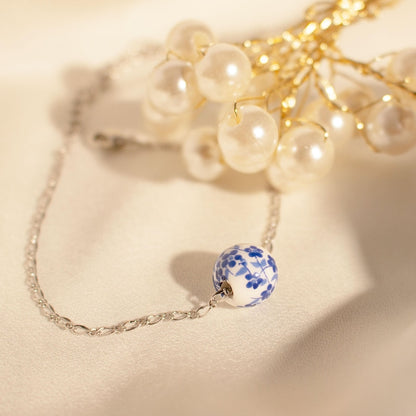 Ceramic Flower Charm Anklet: Asian Style, Something Blue