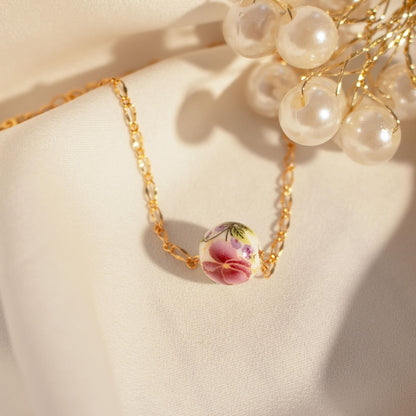 Ceramic Flower Charm Anklet: Asian Style, Something Blue
