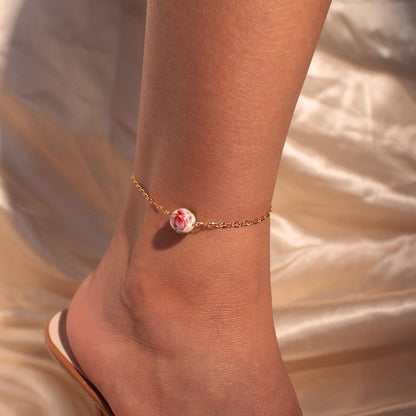 Ceramic Flower Charm Anklet: Asian Style, Something Blue