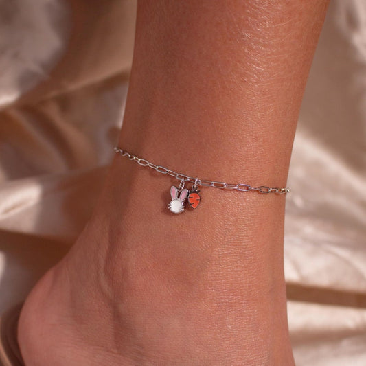 Bunny Carrot Anklet: Stainless Steel Rabbit Charm Ankle Bracelet