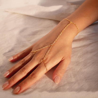 16k Gold Plated Double Ring Chain Bracelet: Party Body Jewelry