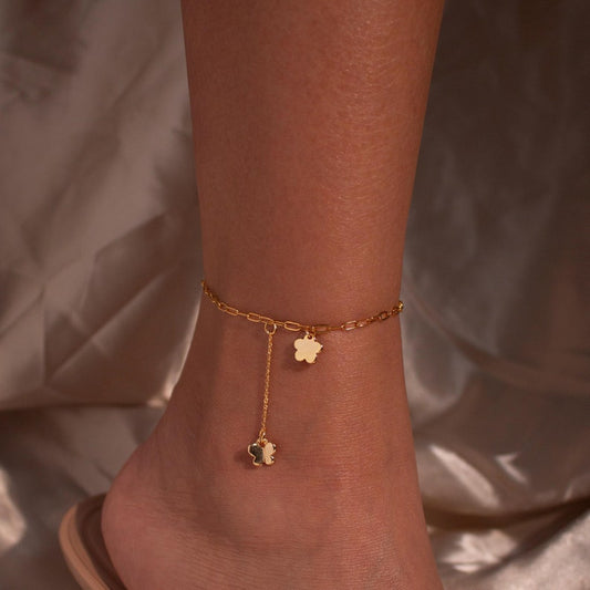Gold Flower Butterfly Ankle Bracelet: Stainless Steel Dangle Anklet