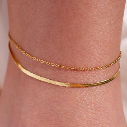 Gold Double Layered Herringbone Anklet: Dainty Everyday Jewelry