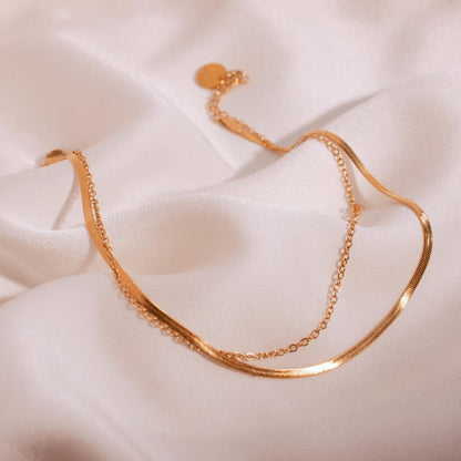 Gold Double Layered Herringbone Anklet: Dainty Everyday Jewelry